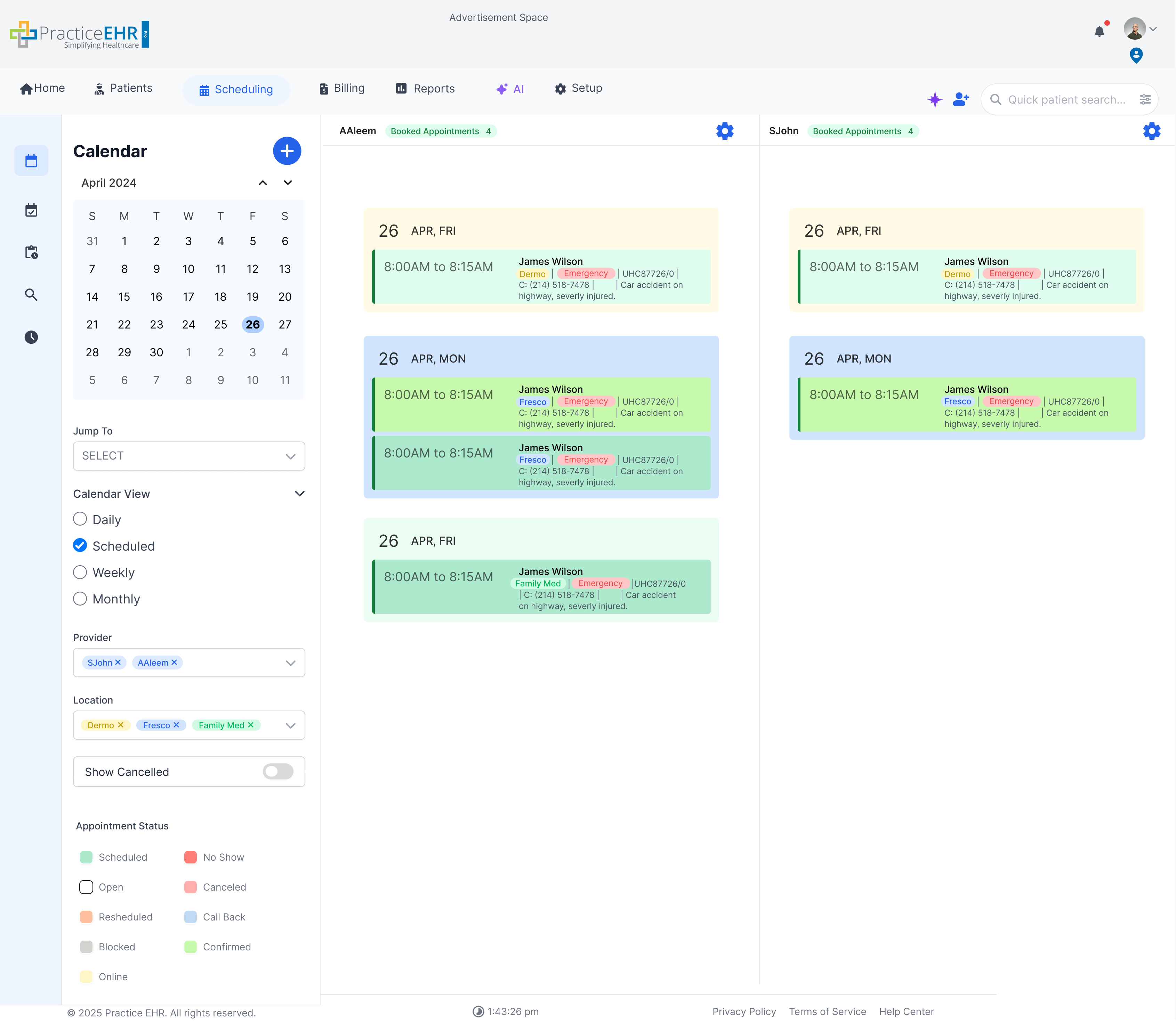 Scheduled View Multi Location Multi Provider